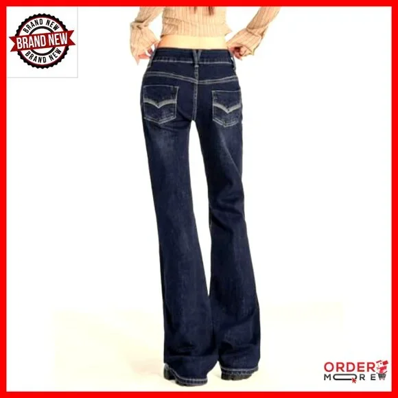 Stretchy Mid Rise Flare Jeans Y2K Bootcut Boyfriend Fit Denim Pants - Picture 4 of 6